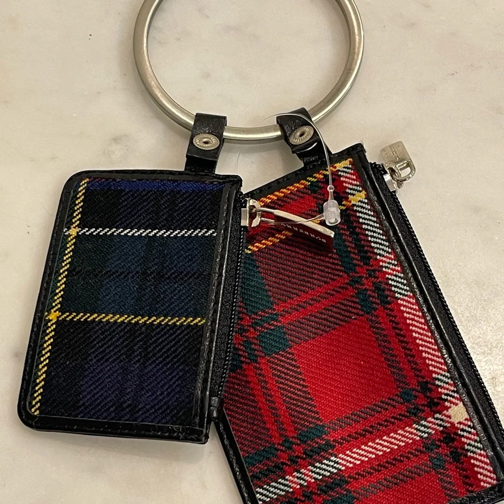 Burberry Brushed Silver Key Ring with Plaid Card Case and Coin Purse - Picture 6 of 13